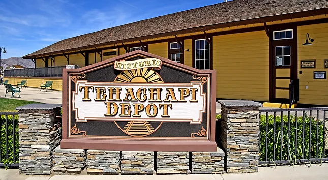 The historic Tehachapi Depot at golden hour
